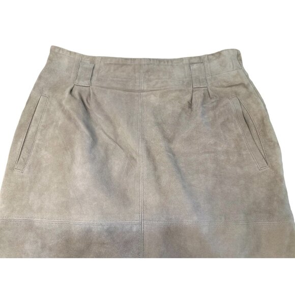 Suede Leather Skirt Jacket Suit Womens 6 Brown Tan Midi Long Sleeves Vintage 90s - Picture 13 of 16